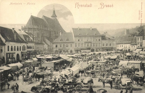 Brassó:piac a Fekete templommal,1900.