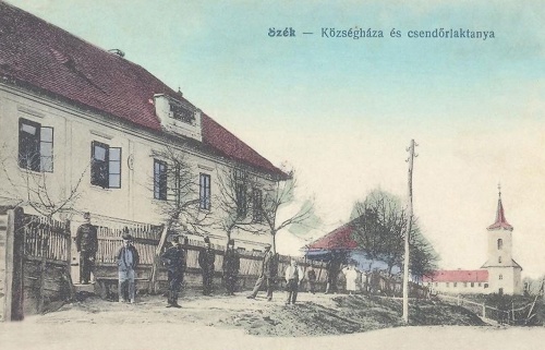 Szék:Községháza,csendőrlaktanya és templom.1915