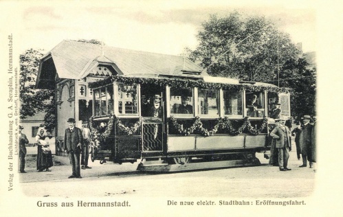 Nagyszeben:villamos avatási első útja,1905.